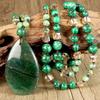 European Ethnic Style Green Malachite Necklace for Women - Handmade Water Drop Pendant with High-End Knotted Sweater Chain.
