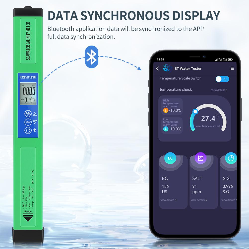 Smart Bluetooth Water Quality Tester 2 In 1 PH Meter 5 In 1 EC TDS SALT SG TEMP Detector APP Control Water Monitor for Aquarium