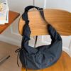 Korean Canvas Bag Fashi Pleated Plaid Tote Bag Drawstring Casual Crossbody Bag Nyl Commuter Shoulder Bag Zipper Dumpling Bag