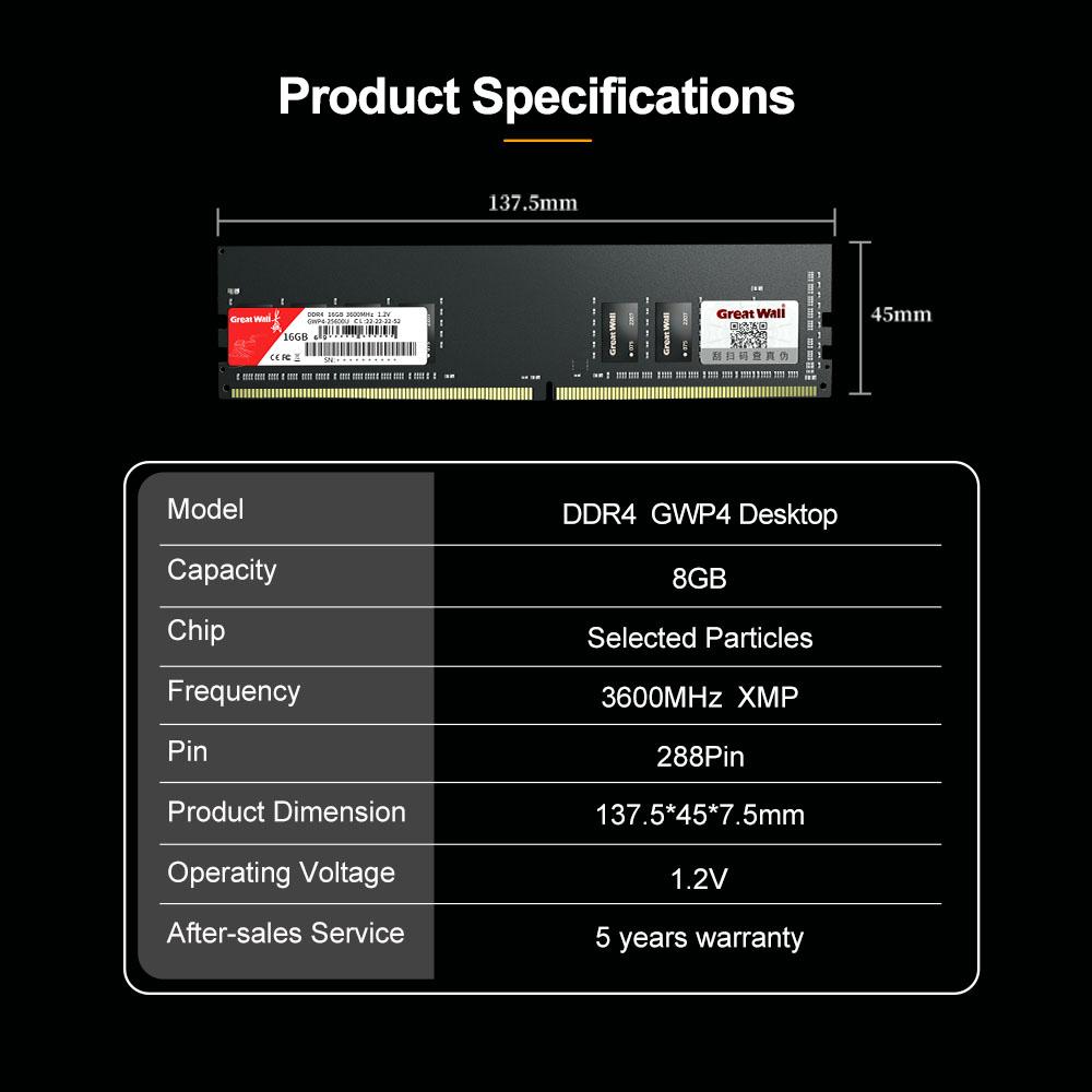 Memory module Great Wall GWP4 DDR4 3600MHz 8GB/16GB desktop memory module