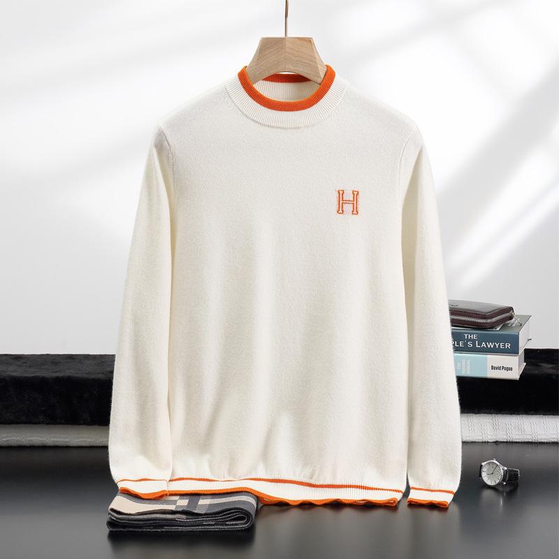 Мужской кашемировый свитер с круглым вырезом и вышитой надписью - Длинный рукав, вязаный пуловер S