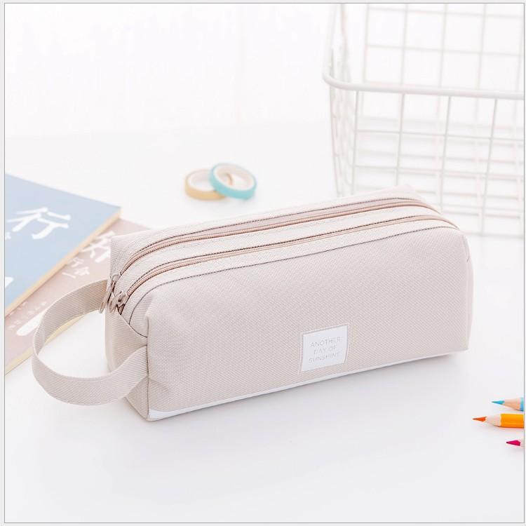 Large Capacity Double Layer Double Zipper Simple Korean Style Oxford Cloth Portable Pencil Case Stationery Bag