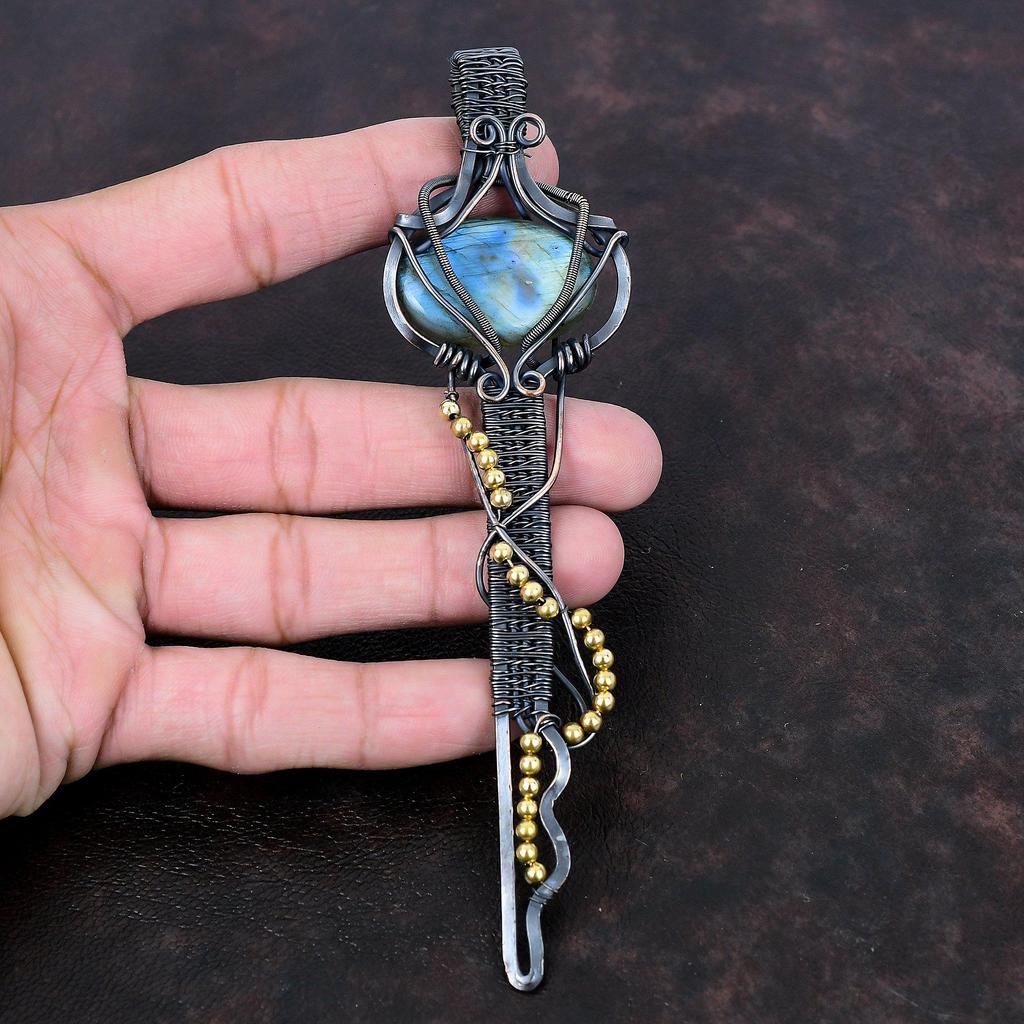 Labradorite Pendant Copper Wire Wrapped Pendant Handmade Copper Jewelry Key Pendant Gemstone Pendant Wire Wrapped Jewelry Gift For Wedding