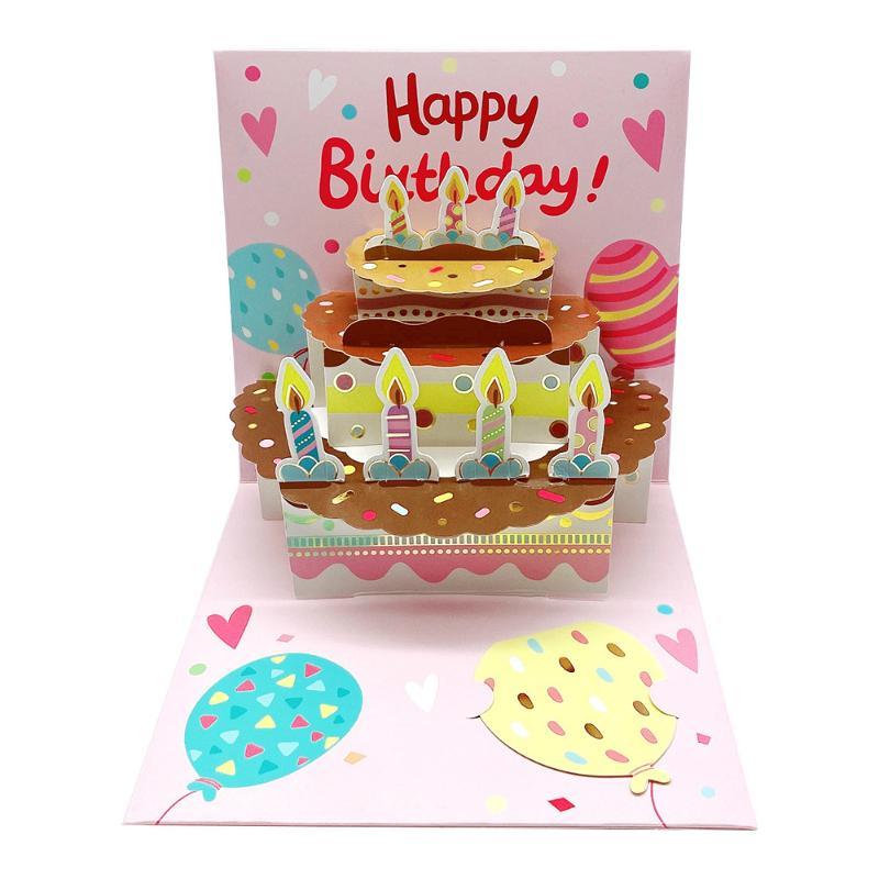 3D Up Happy Birthday Greeting Card Delicate Handmade Cake Design Foldable for Coworker Birthday Surprise Small Gift