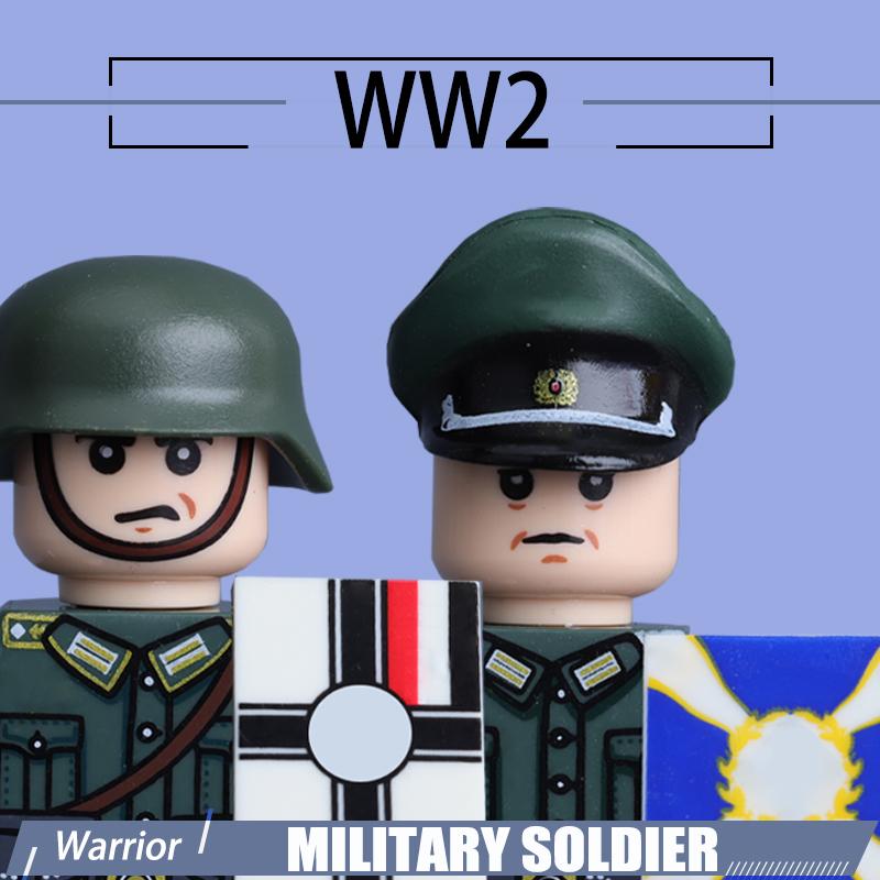 WW2 Naval Shore Troops Soldier Figure Building Blocks Army Officer Warrior Cap Helmet Flag Accessories Military Bricks Toys Boys