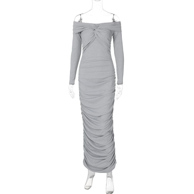 

Платье А-силуэта с плиссировкой, длинным рукавом и драпировкой Gray S