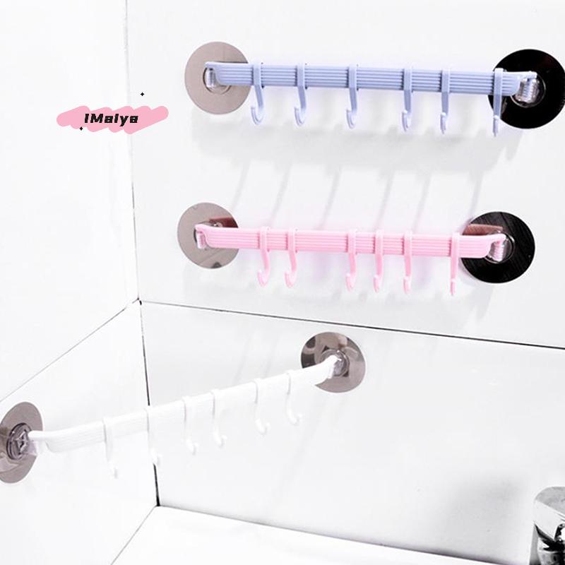 M-1pc Blue/White/Pink Suction Cup Type Hook 6 Rows For Kitchen Bathroom Corner Suspension Without Marks Plastics Hanger Hooks