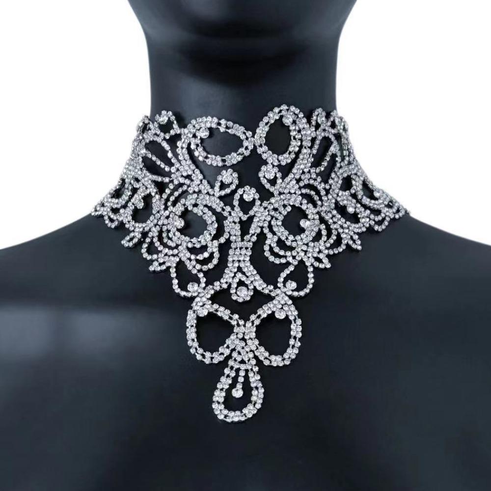 Gold Silver Rhinestone Necklace Rhinestone Choker Necklace Fashionable Wedding Necklace for Women