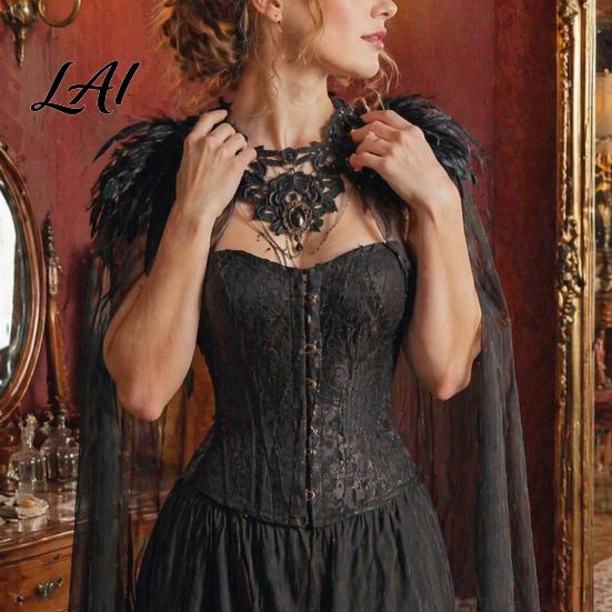 Gothic Shoulder Wrap Feather Cloak for Men Women Halloween Tulle Cape with Dance Performance Shawl Shrug Witch Cosplay Costume Party Festival Outfit