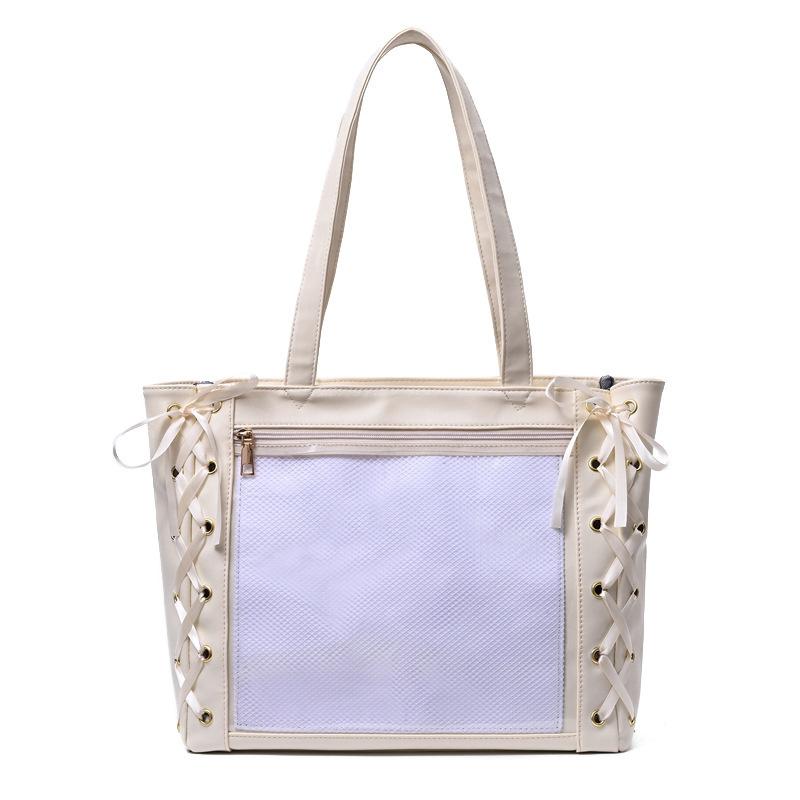

Y2k Japanese Style Ita Bag Women Large Capacity Tote Bag Fashion Girls Transparent Shoulder Bag Cute PU Ribbon Bow Handbag Purse 40x30x11cm білий