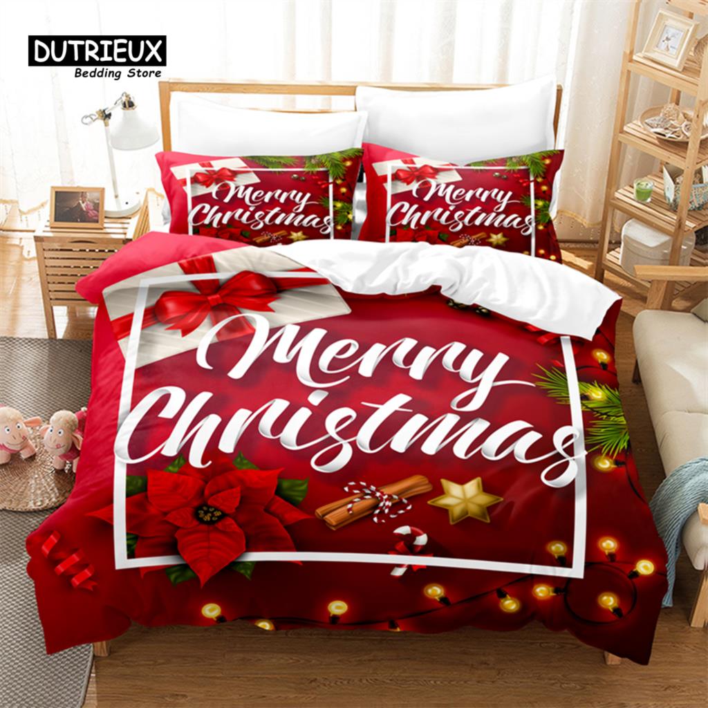 3D Digital Printing Christmas Bedding Set, Merry Christmas Duvet Cover, Linen, Queen Size, Fashion Design