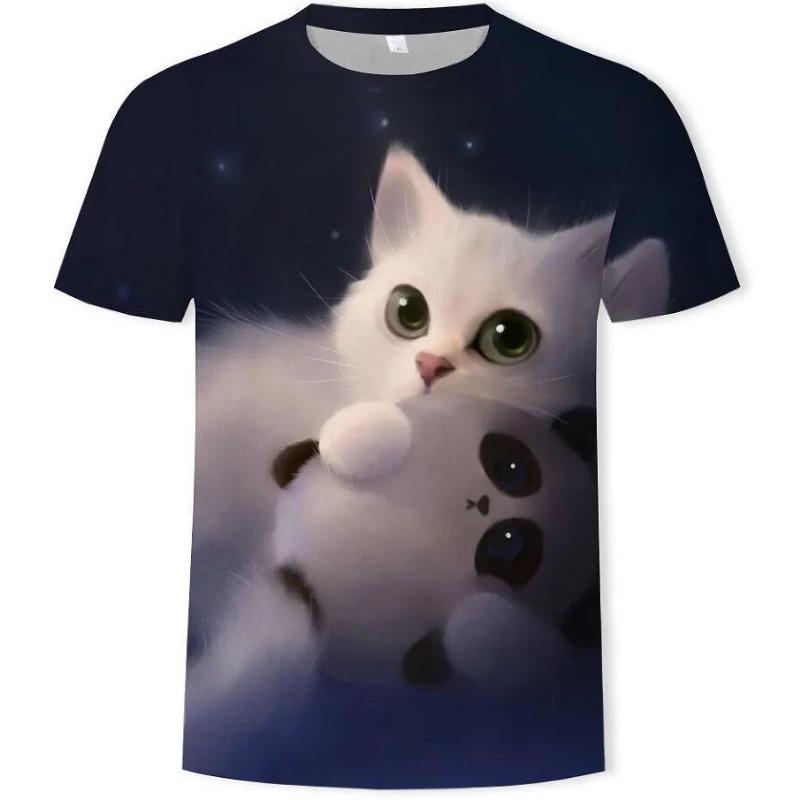 

Летний топ с круглым вырезом и принтом 3D-кота, модные повседневные футболки с короткими рукавами для мальчиков 170