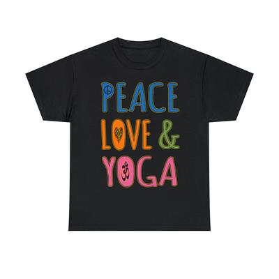 Peace Love Yoga Graphic Tee Shirt, S-5XL