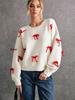 Red Bow Knot Loose Fit Crewneck Pullover Sweater Autumn Top