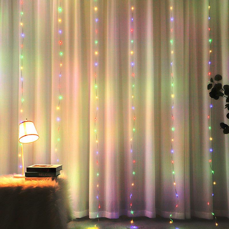 

Светодиодная гирлянда-штора Праздничный фестиваль Рождество Свадебные украшения Сказочные огни Декор для дома Подарок Спальня Новогодняя лампа 3Mx1M разноцветный