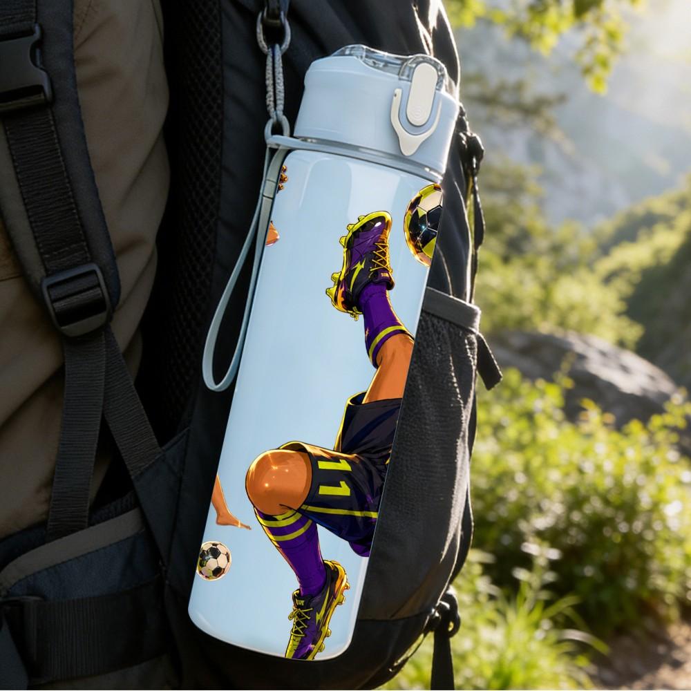 1PC Soccer Athlete Jump Kick Action 750ml Color Plastic Sports Water Bottle Leakproof Flip Straw Lid Suitable for Sports Office Home Use