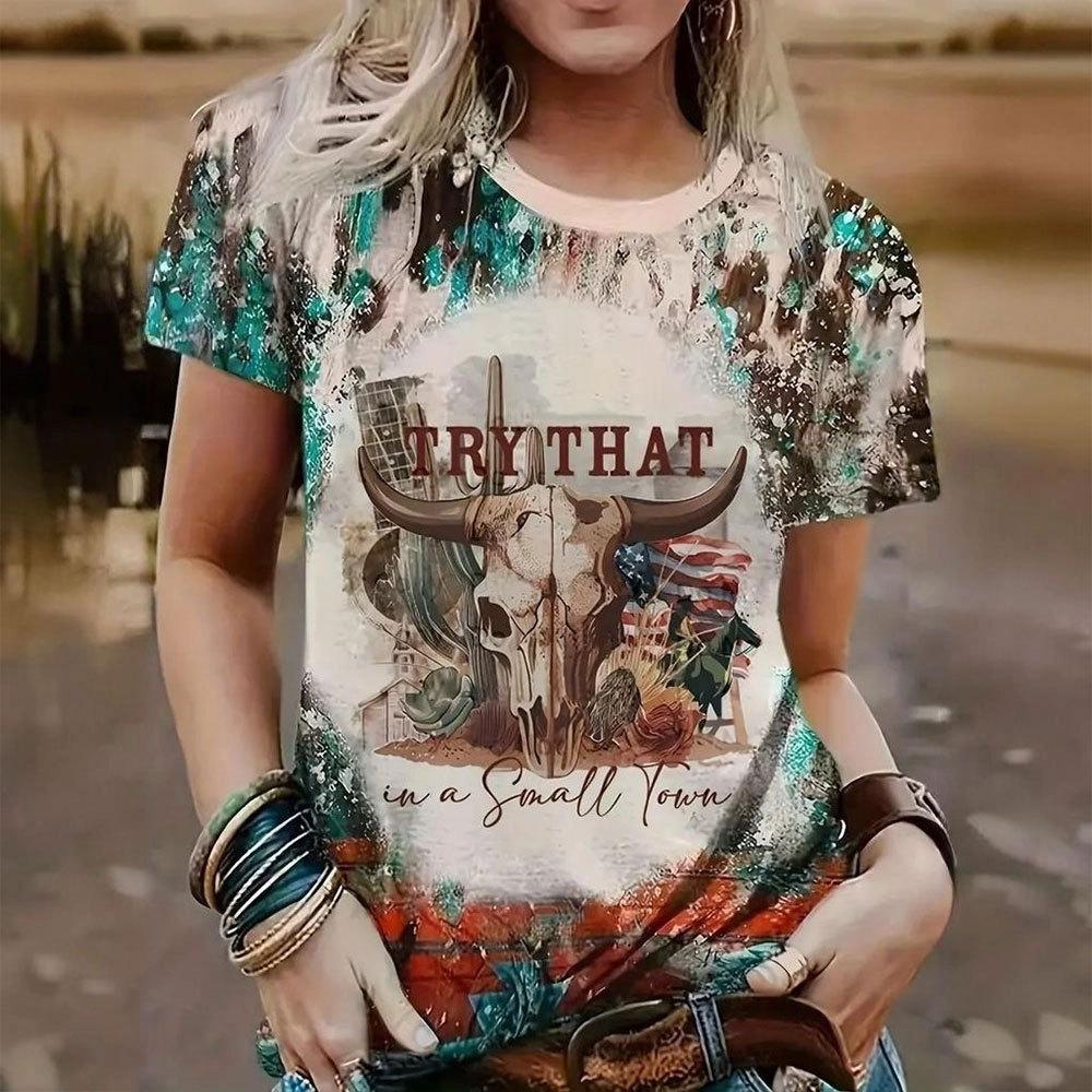Dámské letní 3D tričko s potiskem s krátkým rukávem Harajuku oblečení Dámské ležérní tričko
