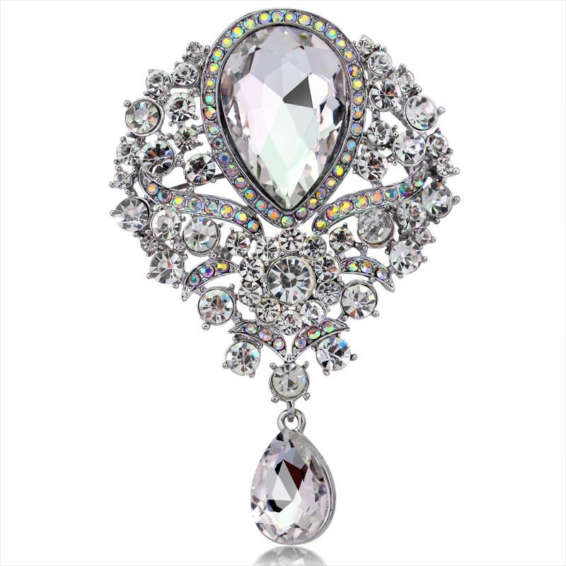 Womens Designer Crown Pin With Glass Pendant And Electrophoretic Finish