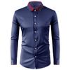Spring Autumn Fashion Color Block Shirt for Men Lapel Business Casual Non-Iron Formal Top