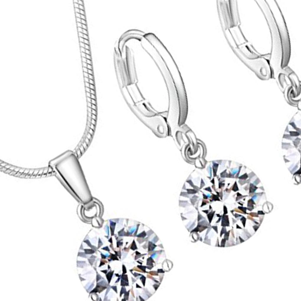 Damen Mädchen Geometrische Kristall Zirkon Halskette Ohrstecker Set Legierung Tropfen Anhänger Dekor Accessoires