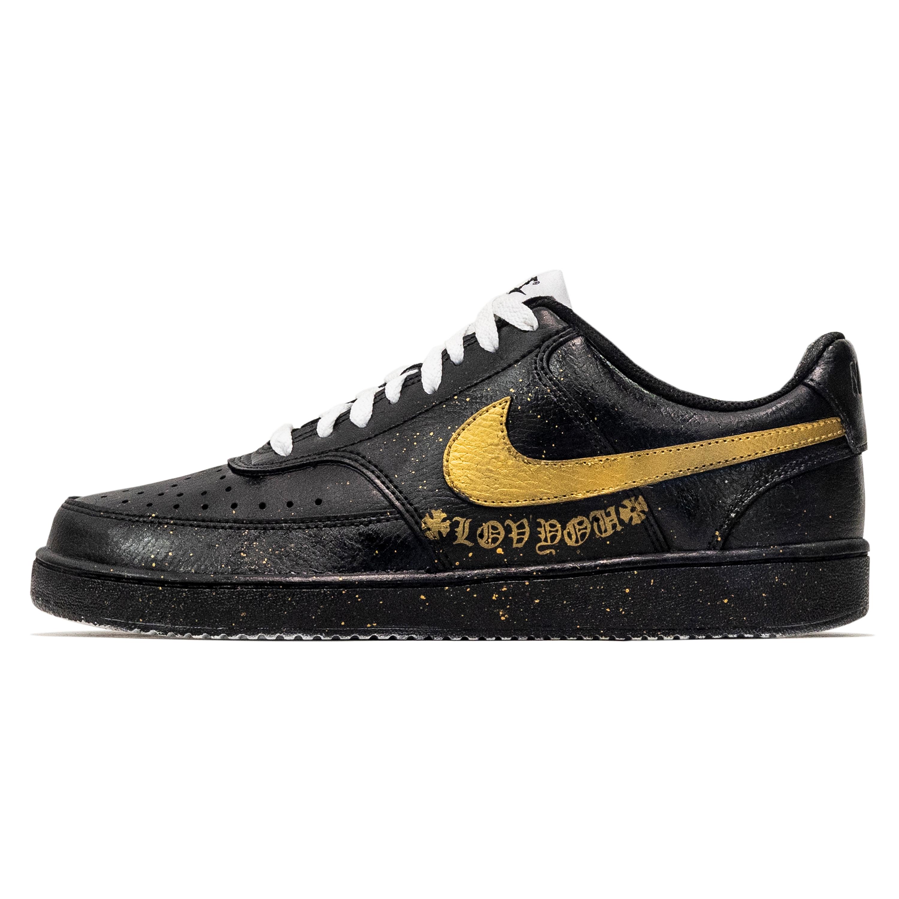 

Nike Court Vision 1 Dark Night Gilded Leather Cushioning Low top Skateboard Shoes Unisex Black Gold DH2987-101(Team1347-) 38.5