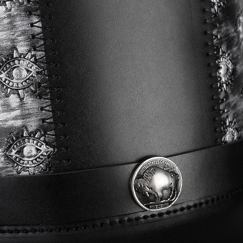 Retro Knight PU Leather Embossed Rivet Flat Top Hat for Halloween Party