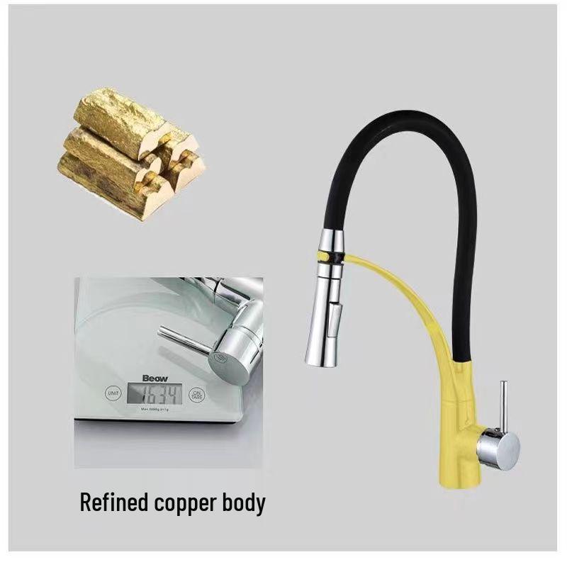 Drehbarer Ganzkupfer-Auszieh-Küchenhahn für Warm- und Kaltwasser