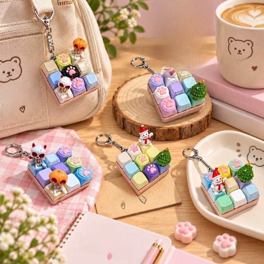 Cat Paw Keycap Fidget Keychain Christmas Snowman Fidget Button Keycap Pendant Office