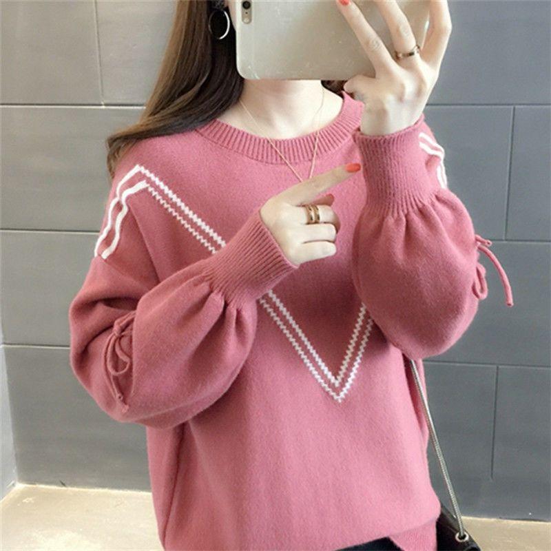Women's Autumn Korean Style Versatile Crew Neck Loose Sweater Knitwear Short Pullover Base Layer Top