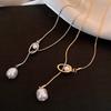 Y-shaped Imitation Pearl Pendant Necklaces Irregular Cross Knotted Neck Chain for Women Suit Shirt Overcoat Jewelry Ornament K