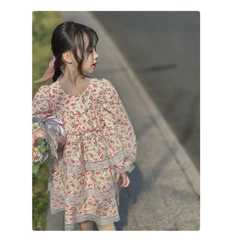 Kids Girls Long Sleeve Lolita Princess Puffy Casual Children Dress
