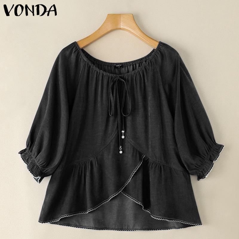 

VONDA Women Summer Half Sleeve Irregular Ruffled Casual Loose Blouse S чорний