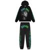 Mens Casual Tracksuit Spider Web Print Hooded Sweatshirt Jogger Pants Set Fall Thin Fit Streetwear