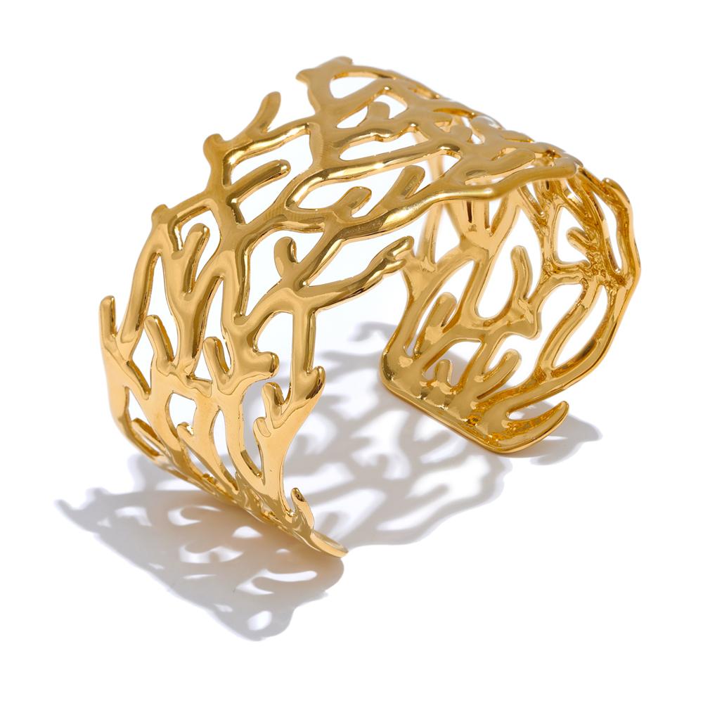 

Yhpup Statement Stainless Steel Twig Geometric Hollow Wide Cuff Big Bracelet Bangle for Women Waterproof Large Jewelry