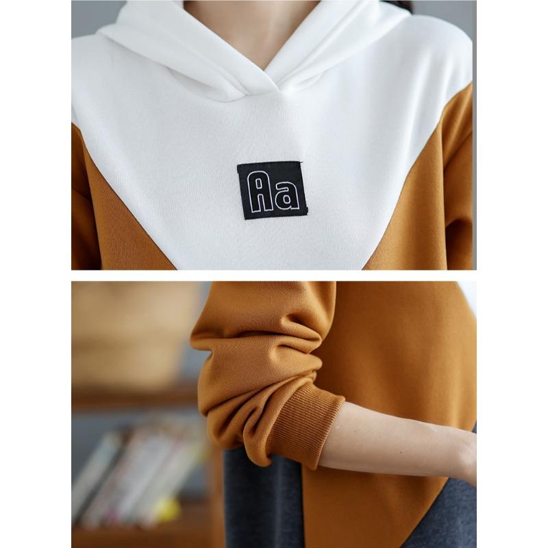 DIMANAF 2025 Dámské jarní šaty plus size Volné Nové Dámské Dlouhé šaty Vintage Maxi šaty Dlouhý rukáv S kapucí Ležérní