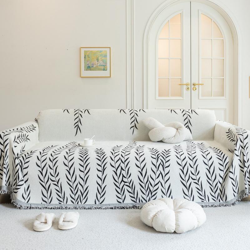 Nordic Chenille Sofa Throw Blankets Weeping Willow Printed Large Couch Blanket Leisure Beach Towel Travel Rug Tassels Linen Home