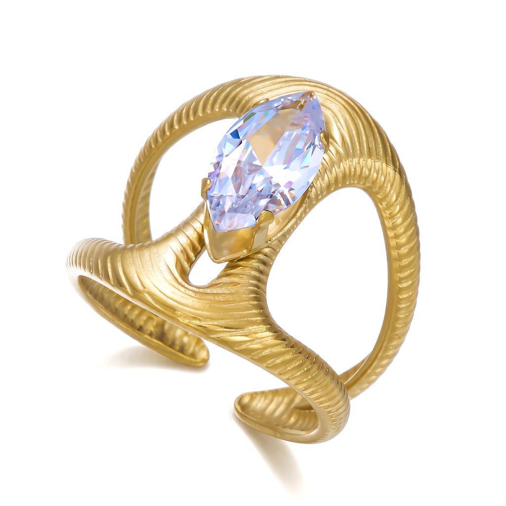 Xiyin stainless steel ring plated with 18k real gold, light luxury high-end titanium steel zirconium-inlaid irregular ring
