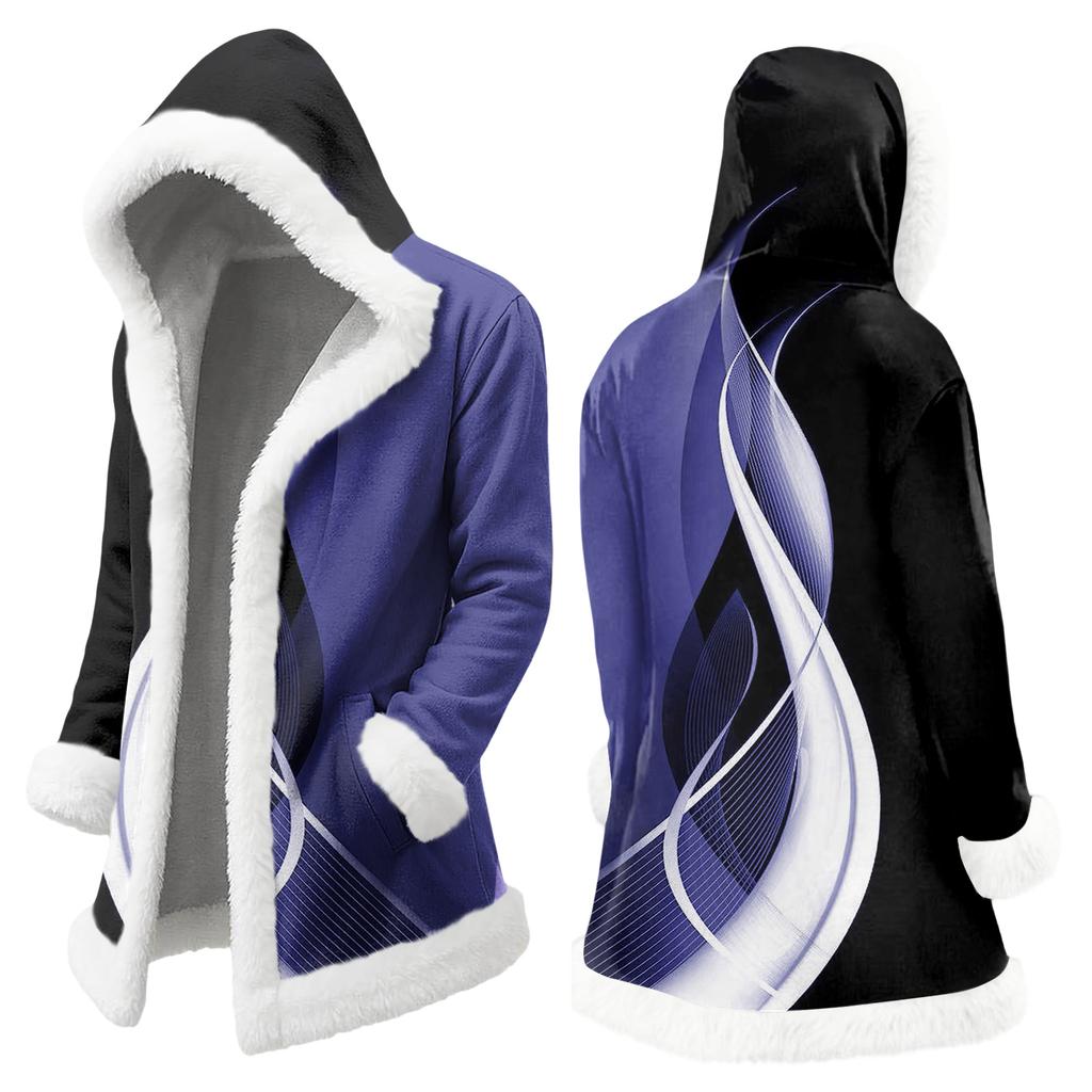 Unisex Casual And Fashionable Plush Collar Hooded Long Sleeved Floral Gradient Printing Jacket