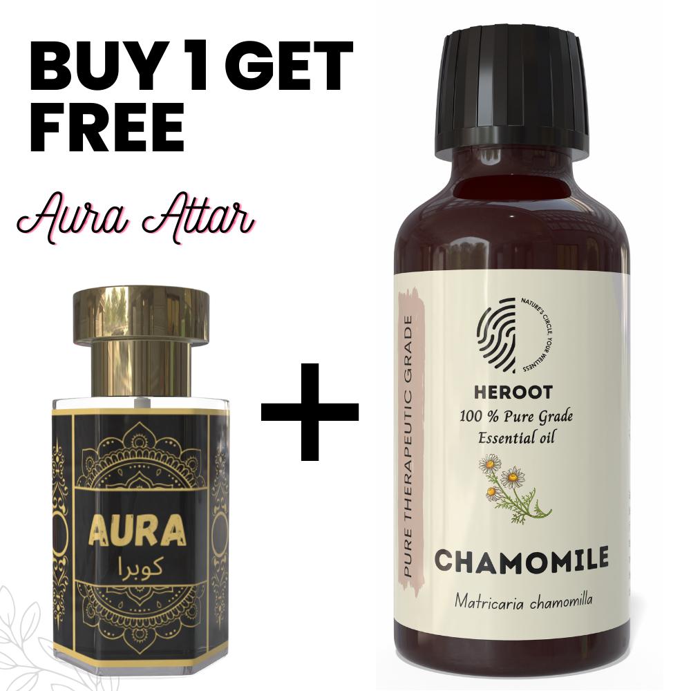 Chamomile Essential Oil 10ml for Aromatherapy & Home Fragrance Get 1 Free 6 Ml Attar – Aqua AQ, Dubai Oud, Aura, White Oud
