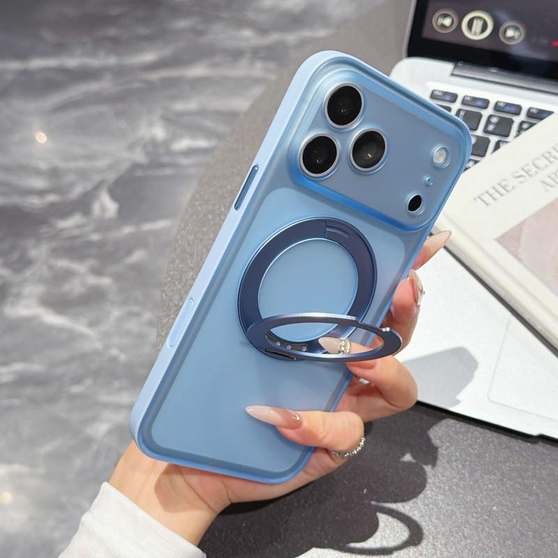 Magnetic Phone Case With 360 Rotating Kickstand IPhone 16 17 18 Pro Max Matte PC Cover Shockproof Anti-Fingerprint