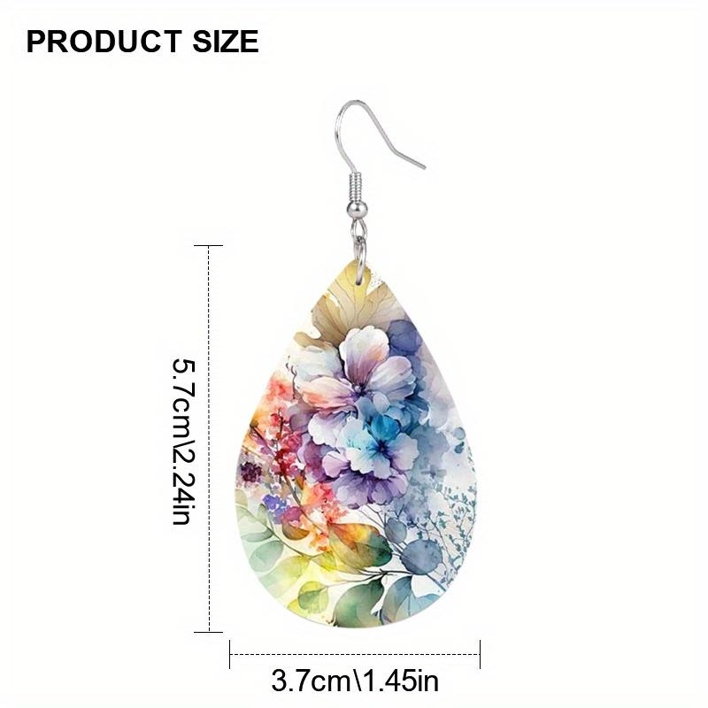 Colorful Flowers Branches Leaf Patterns PU Leather Earrings for Women Elegant Charming Earrings Jewelry Matching for Festivals, Banquets