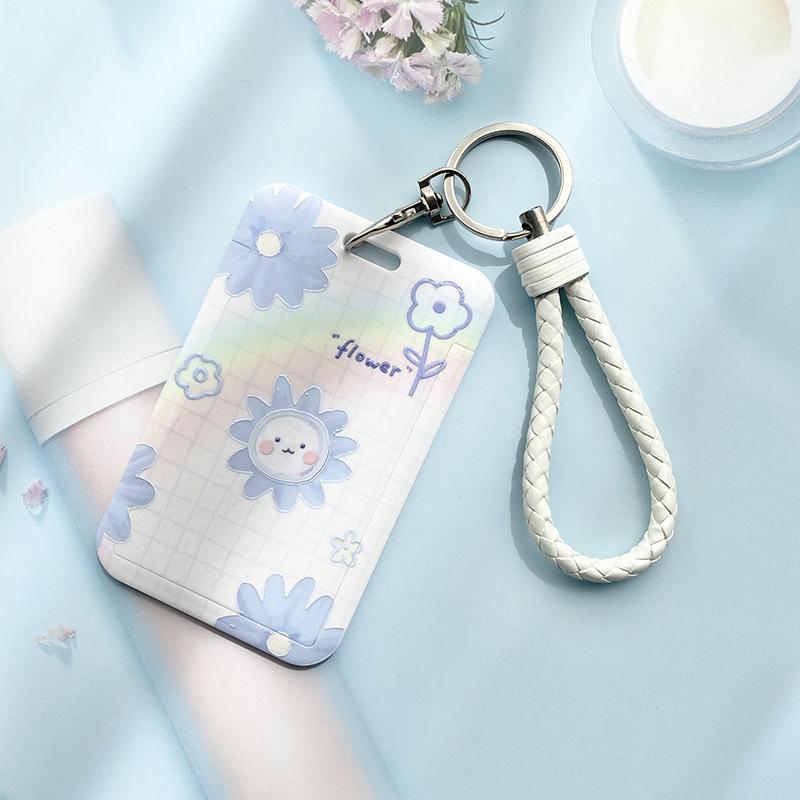 Ins Creative Flower Sliding Card Cover Student Meal Cards Bus Subway Access Card Case IC ID Protection Covers Credit Card Holder