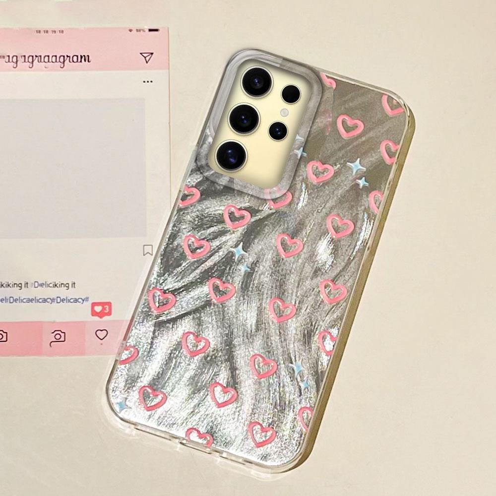 Cute Pink Love Heart Phone Case for Samsung Galaxy S25 S24 S23 S22 S21 FE Plus Ultra S25+ S24+ Shell Silicone Back Fundas Cover