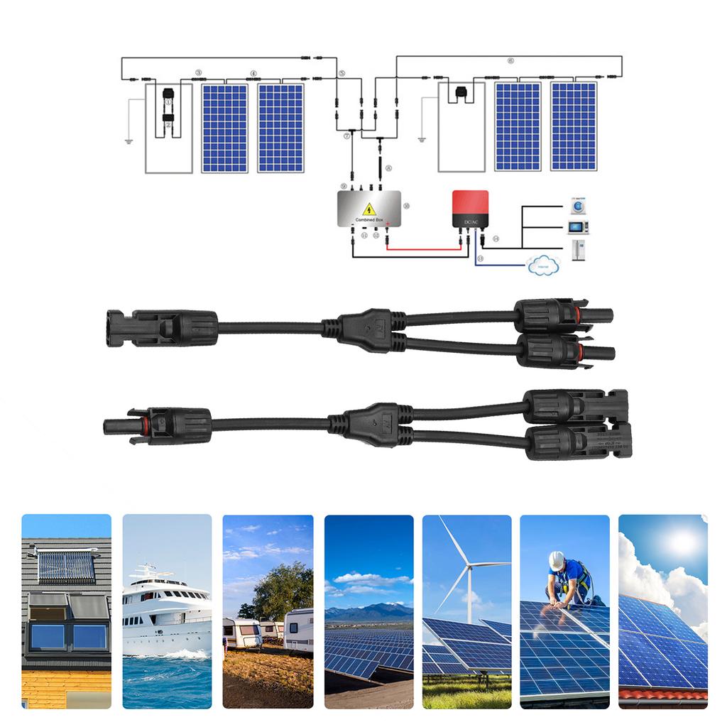 Y Branch Solar Connectors Parallel Cable Adapter 2-Way Solar Cable Connector Self-locking IP67