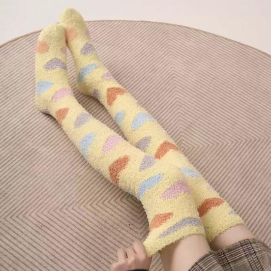 Women Long Floor Socks Soft Fluffy Over Knee Socks Colorful Warm Thick Thigh High Socks for Home Indoor Wear Bedroom Sleeping