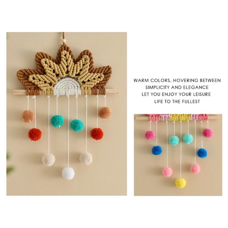 Macrame Wall Ornament Rainbow Tapestry Boho Wall Hanging Decor Wall Art Decorations for Living Room Bedroom 9.84x13Inch