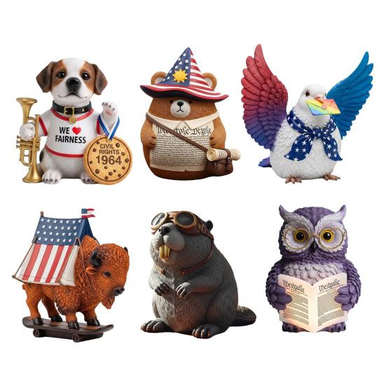 Animal History Resin Ornament American Style Animal Figurine History Themed Patriotic Animal Sculpture for Home Office Desk