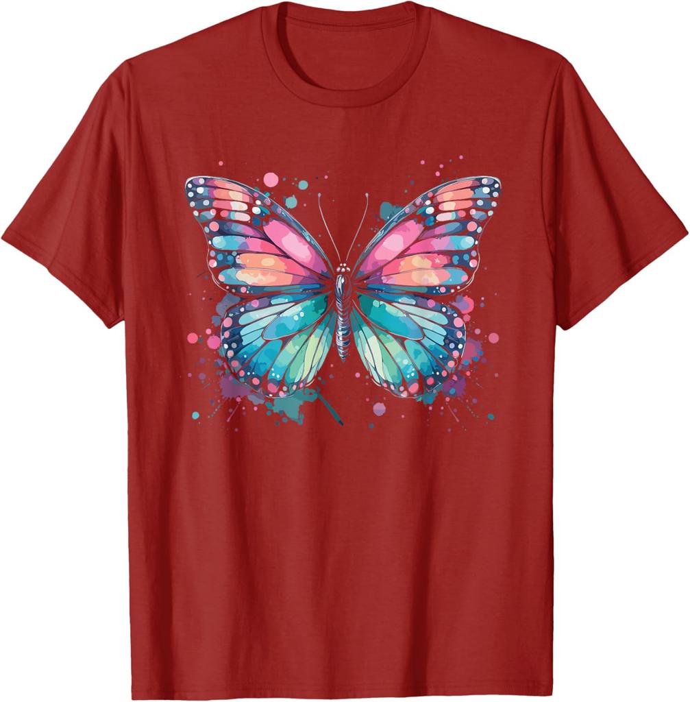 Watercolor Butterfly Splash Graphic Tee Unisex Casual Cotton T-Shirt Summer Trip