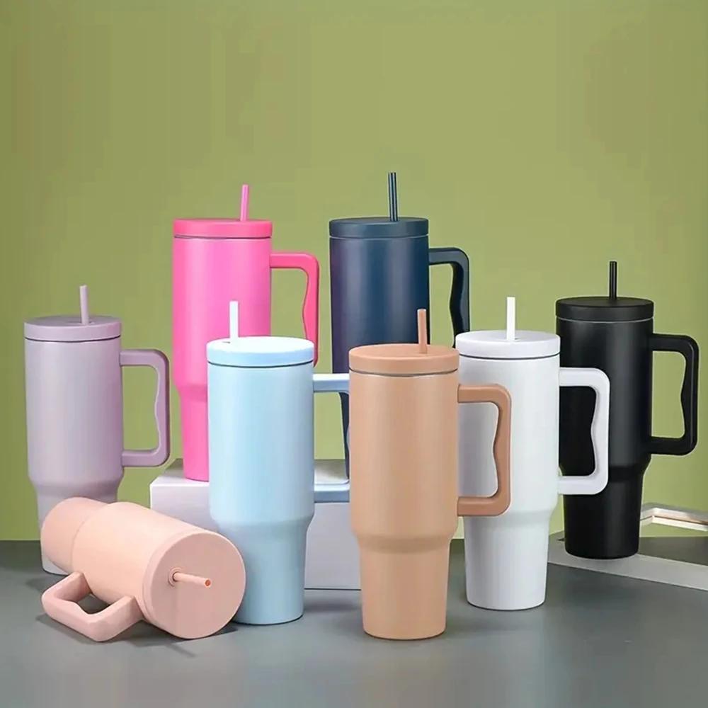 40 Oz Tumbler With Handle Straw Sealed And Leak-Proof Large Capacity Stainless Steel Coffee Cups Bottles Water Thermal Bottle