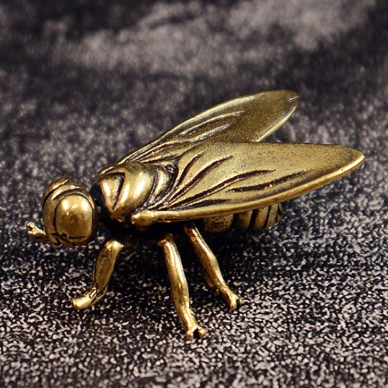 1 Piece Metal Insects Animal Figurine Home Office Desktop Decor Mini Brass Fly Insect Ornament Miniature Statue Vintage Craft